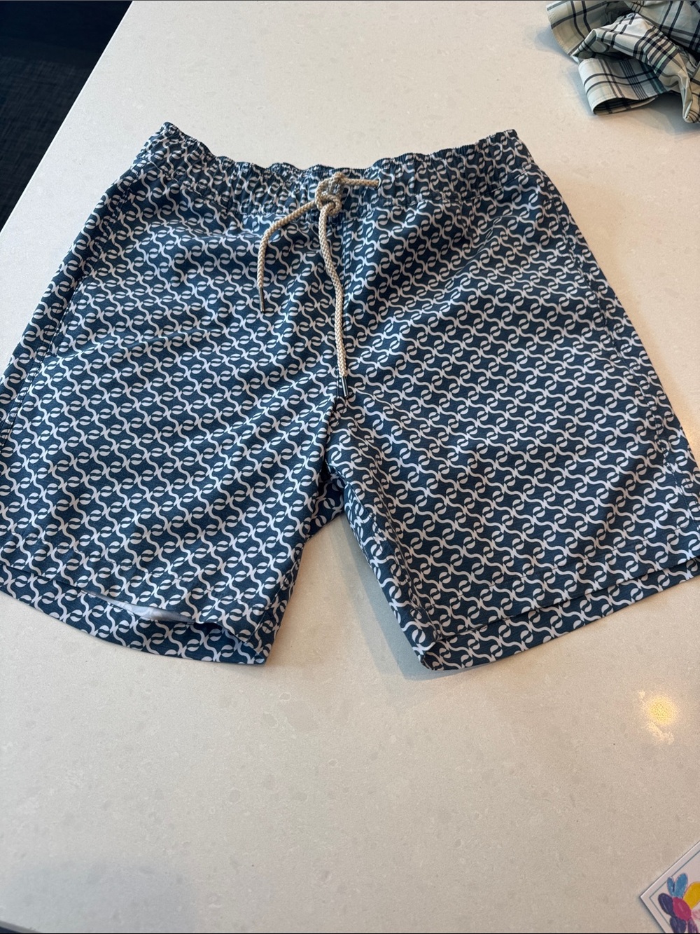 Fair Harbor Navy & White Repeat-Logo Swim Trunks